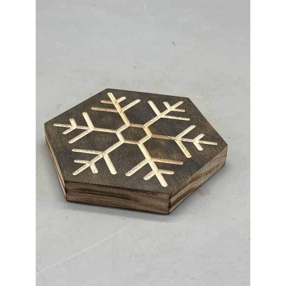 Snowflake wood Plack sign embossed burned Christmas winter brown 5 x 5" READ - Picture 2 of 3